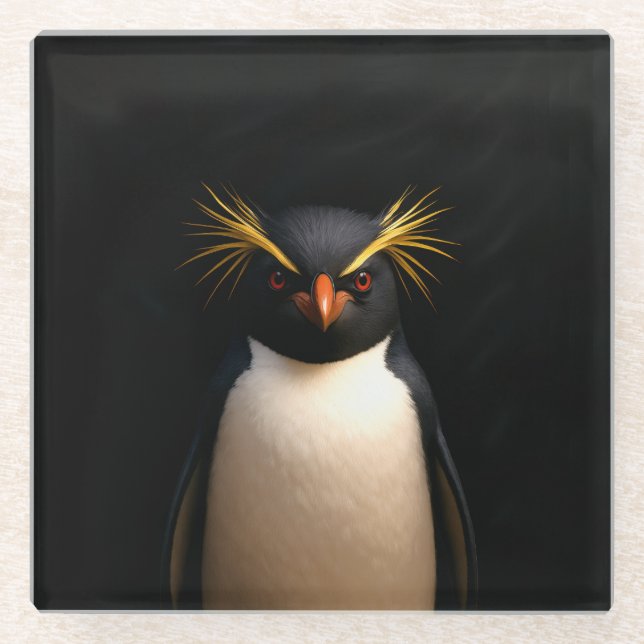 Schwarzer 4 Luxe Glasuntersetzer, Rockhopper-Pingu Glasuntersetzer (Vorderseite)