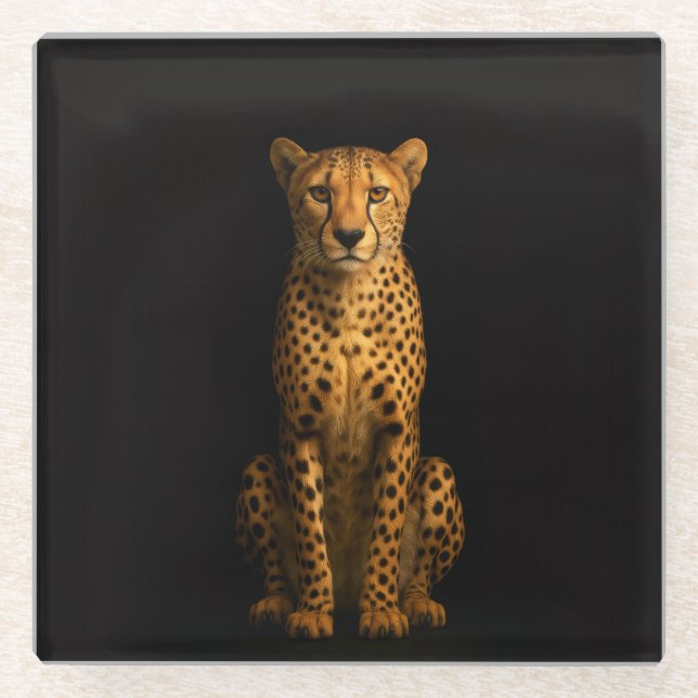 Schwarzer 4 Luxe Glasuntersetzer, Schlanker Gepard Glasuntersetzer (Vorderseite)