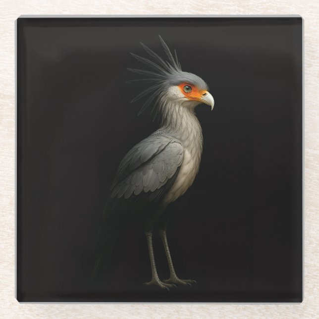 Schwarzer 4 Luxe Glasuntersetzer, Sekretärvogel Glasuntersetzer (Vorderseite)
