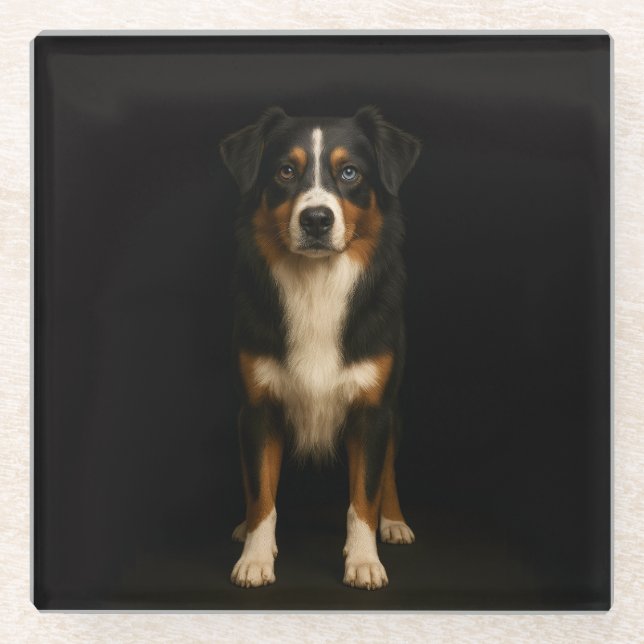 Schwarzer 4 Luxe Glasuntersetzer, Weiser Aussie Sh Glasuntersetzer (Vorderseite)