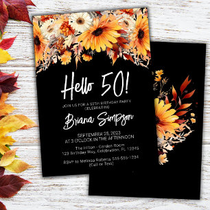 Schwarzer 50. Geburtstag Fall Floral Einladung