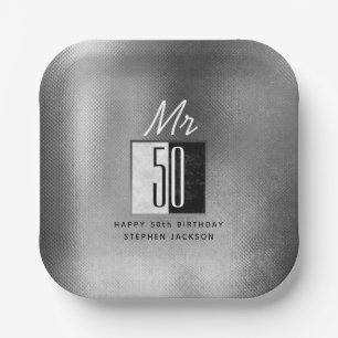 Schwarzer 50. Geburtstag Pappteller