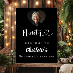 Schwarzer 90. Geburtstag Party Foto Herzlich willk Poster