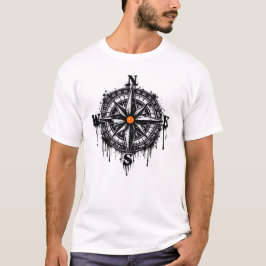 Schwarzer, abgenutzter nautischer Kompass T-Shirt