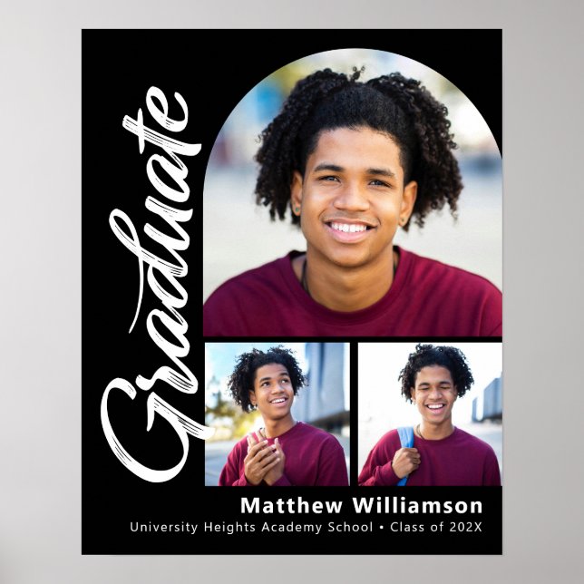 Schwarzer Abschluss 3 Foto Fettformatierung Weißes Poster (Vorne)