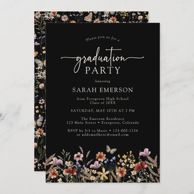 Schwarzer Abschluss Einladung (Vorne/Hinten)