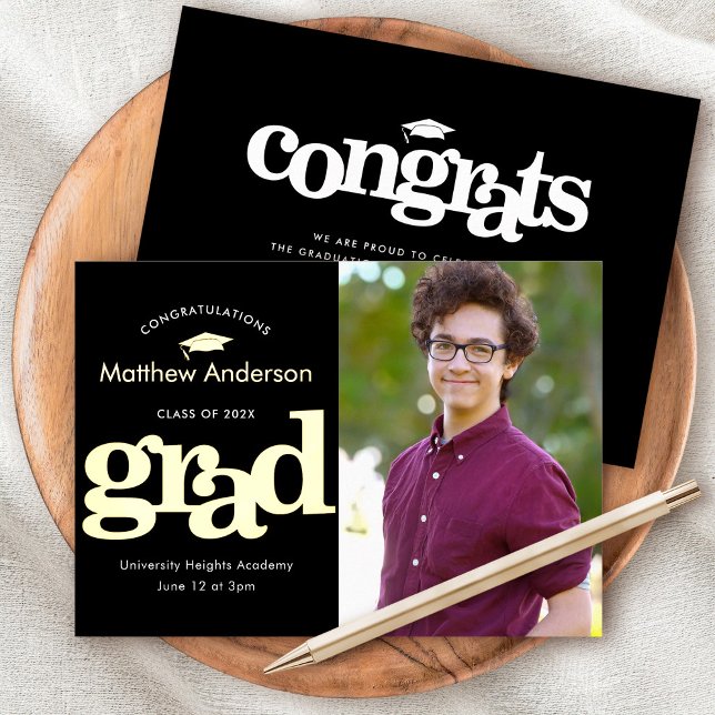 Schwarzer Abschluss Foto Moderne Typografie reales Folieneinladung (Von Creator hochgeladen)