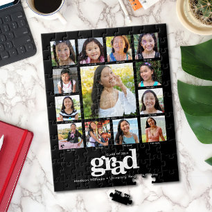 Schwarzer Abschluss K-12 FotoCollage Moderne Fett Puzzle