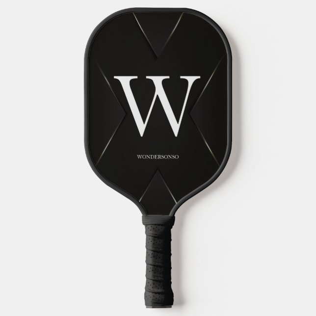 Schwarzer abstrakter benutzerdefinierter Textname Pickleball Schläger (Vorderseite)
