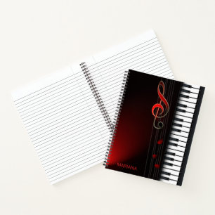 Schwarzer abstrakter Klavier- und Notenschlüssel Notizbuch