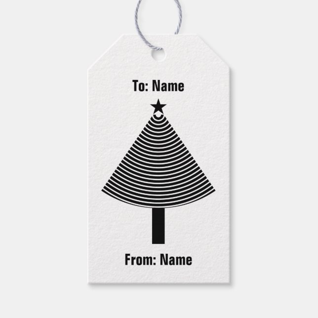 Schwarzer Abstrakter Streifen Weihnachtsbaum Geschenkanhänger (Vorderseite)