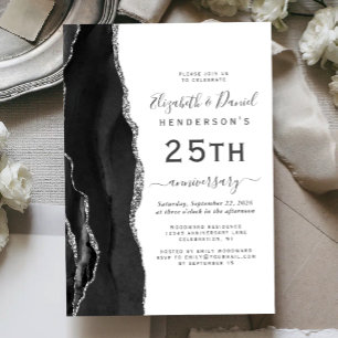 Schwarzer Achat Silber 25. Hochzeitsjubiläum Einladung