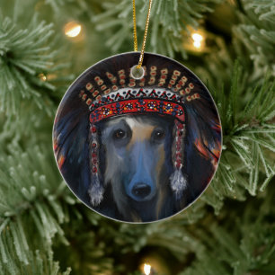 Schwarzer Afghanischer Windhund Keramik Ornament