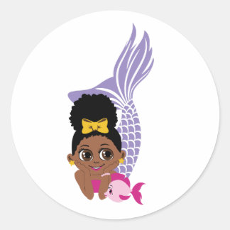 Schwarzer Afro-Puff-Meeresjungfrau-Mädchen-Aufkleb Runder Aufkleber
