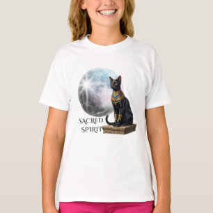 Schwarzer ägyptischer Katzen-Geheimgeist-Aufkleber T-Shirt