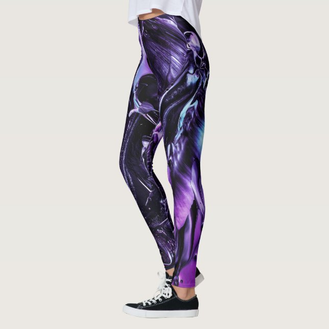 Schwarzer Amethyst-Splash, dunkel Lila Abstrakt Leggings (Links)
