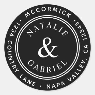 Schwarzer Ampersand Hochzeitsstift Rücksendeadress Runder Aufkleber