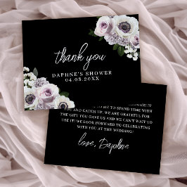 Schwarzer Anemon und Lila Brautparty Dankeskarte