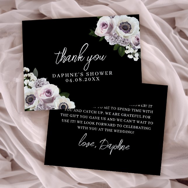 Schwarzer Anemon und Lila Brautparty Dankeskarte (Von Creator hochgeladen)