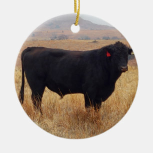 Schwarzer Angus Steer Grazing mit Herde Keramik Ornament