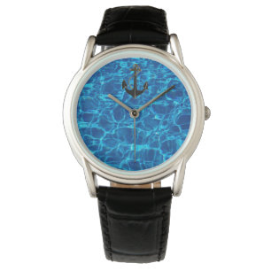 Schwarzer Anker Armbanduhr