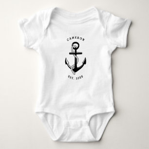 Schwarzer Anker Nautic Personalisiert Baby Strampler