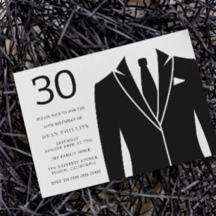 Schwarzer Anzug & Krawatte 30. Geburtstag Party Einladung