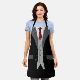 Schwarzer Anzug Rote Krawatte und Westen Schürze