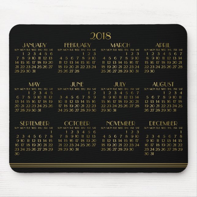 Schwarzer Art Deco Gold Jahrkalender 2018 Mousepad (Vorne)