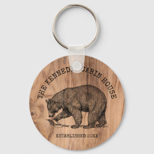 Schwarzer Bär Familienname Rustikales Holzhaus Schlüsselanhänger