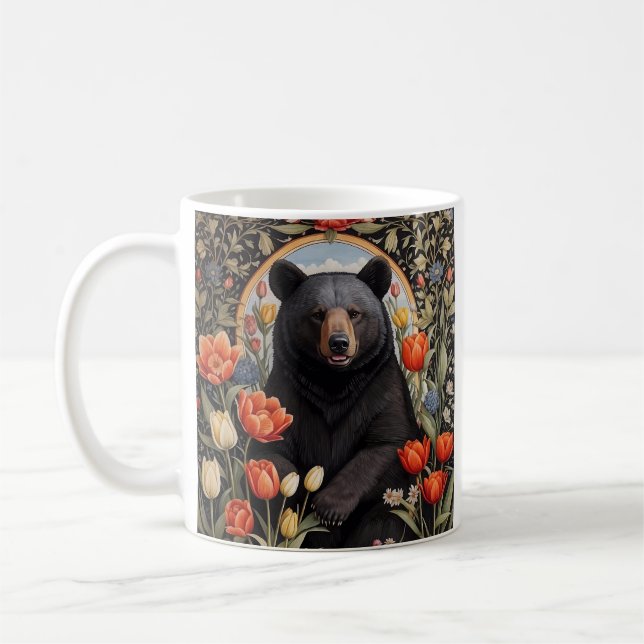 Schwarzer Bär farbenfrohe Tulip-Blume Kaffeetasse (Links)