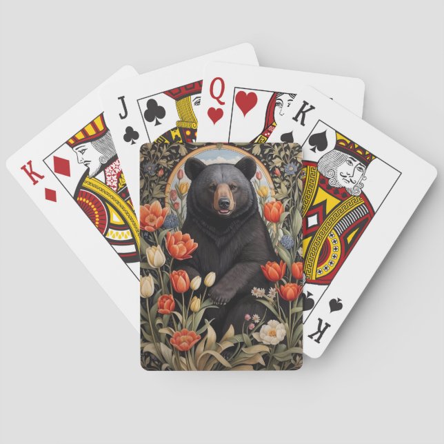 Schwarzer Bär farbenfrohe Tulip-Blume Spielkarten (Rückseite)