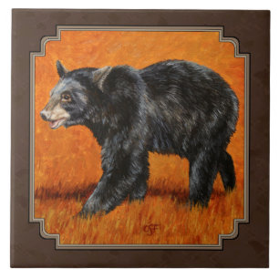 Schwarzer Bär Herbst Erde braun Fliese