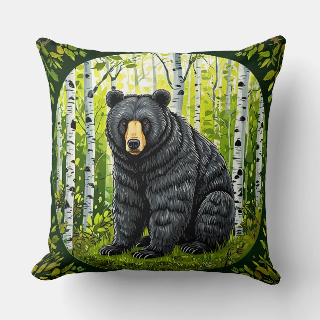 Schwarzer Bär im Birnenwald Kissen (Vorderseite)
