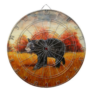 Schwarzer Bär im Herbstwald Dartscheibe