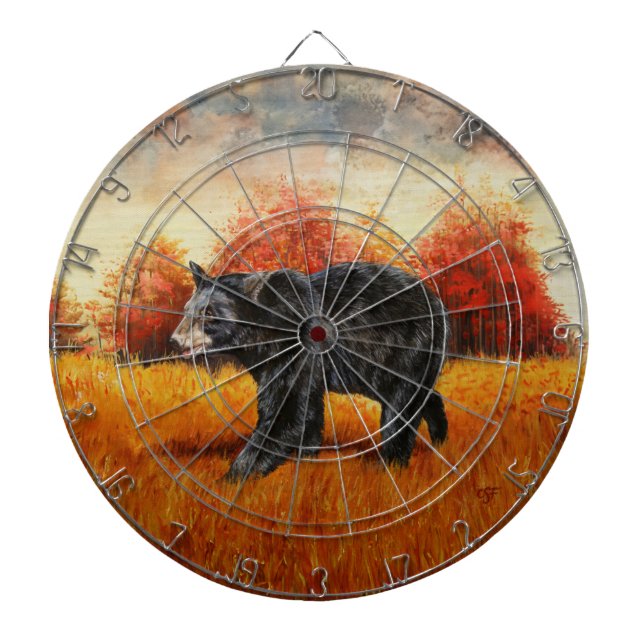 Schwarzer Bär im Herbstwald Dartscheibe (vorne)