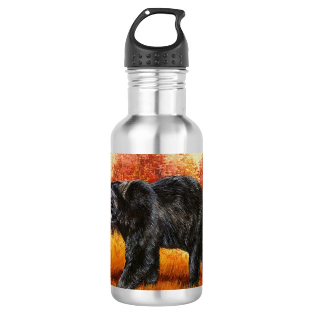 Schwarzer Bär im Herbstwald Edelstahlflasche (Vorderseite)