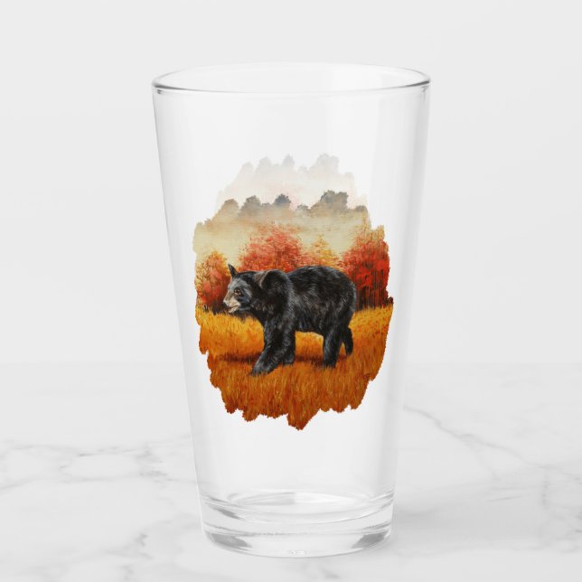 Schwarzer Bär im Herbstwald Glas (Vorderseite)