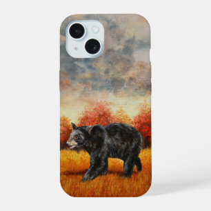 Schwarzer Bär im Herbstwald iPhone 15 Hülle