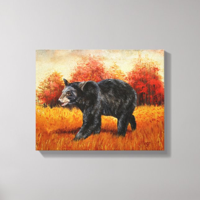 Schwarzer Bär im Herbstwald Leinwanddruck (Vorderseite)