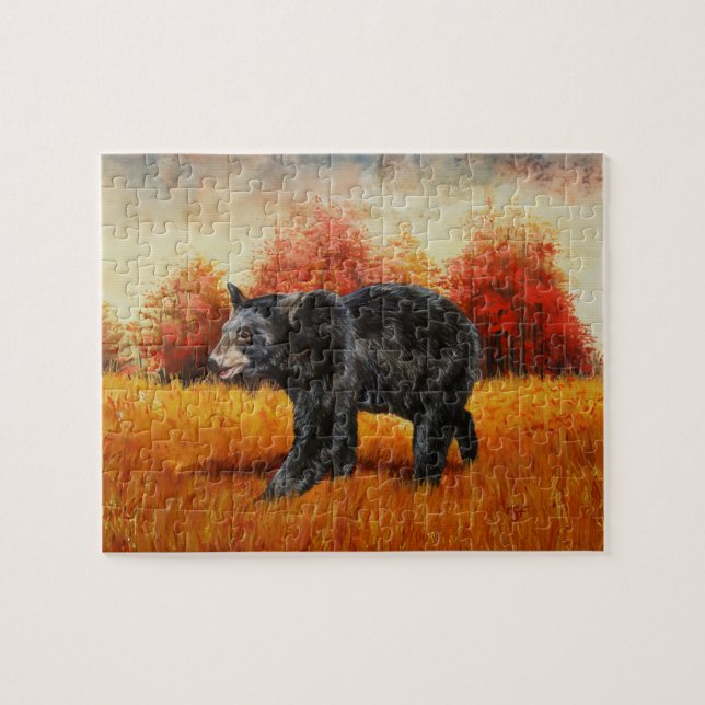 Schwarzer Bär im Herbstwald Puzzle (Horizontal)