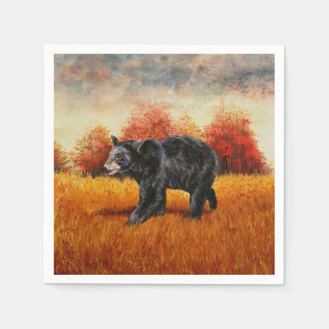 Schwarzer Bär im Herbstwald Serviette (Vorderseite)