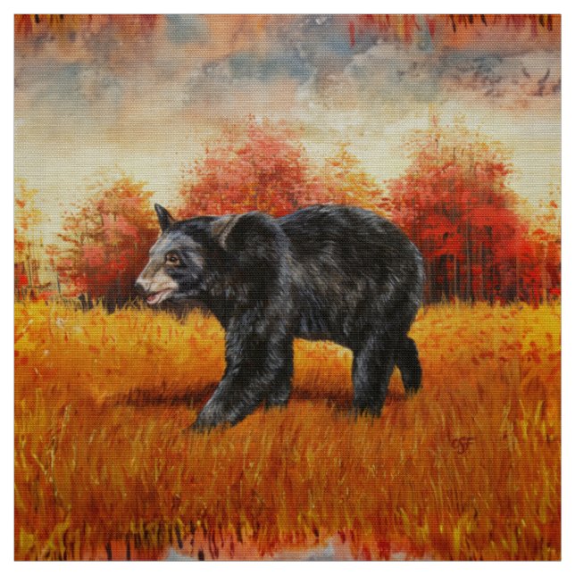 Schwarzer Bär im Herbstwald Stoff (Muster)