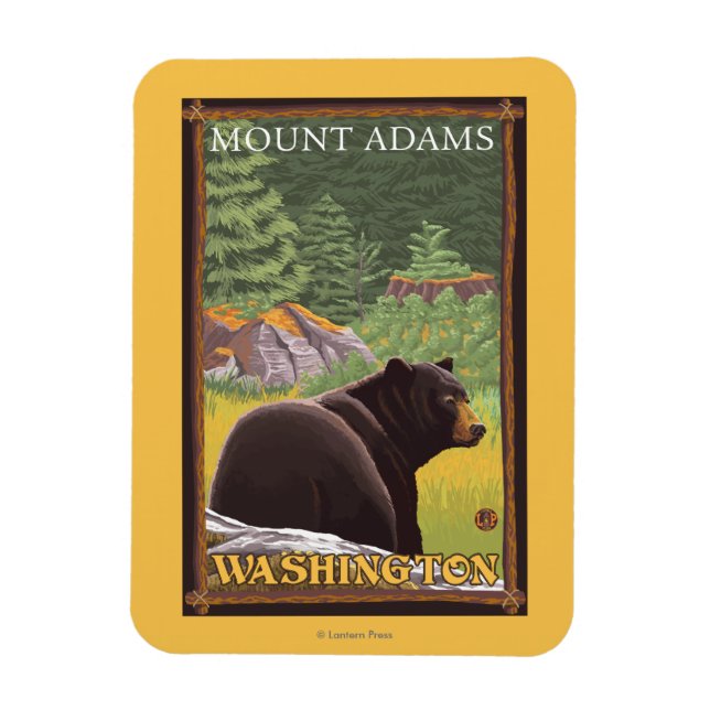 Schwarzer Bär im Wald - Berg Adams, Washington Magnet (Vertikal)