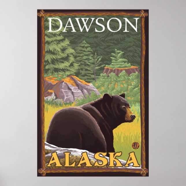 Schwarzer Bär im Wald - Dawson, Alaska Poster (Vorne)