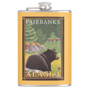 Schwarzer Bär im Wald - Fairbanks, Alaska Flachmann