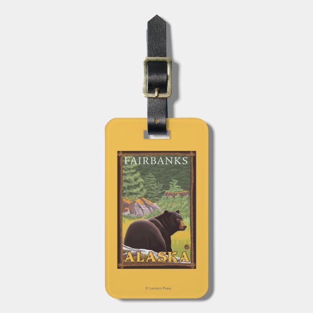 Schwarzer Bär im Wald - Fairbanks, Alaska Gepäckanhänger (Vorderseite vertikal)