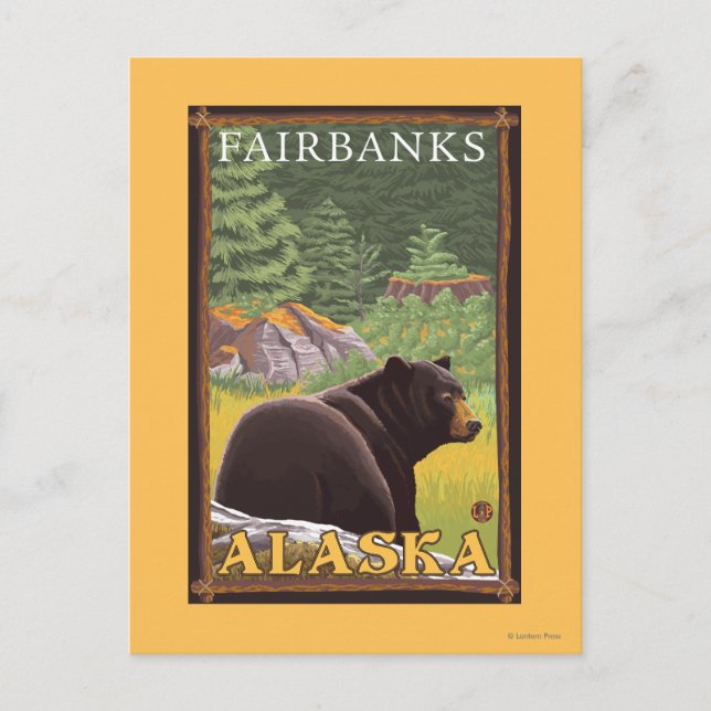 Schwarzer Bär im Wald - Fairbanks, Alaska Postkarte (Vorderseite)