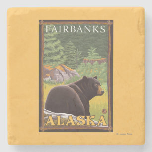 Schwarzer Bär im Wald - Fairbanks, Alaska Steinuntersetzer