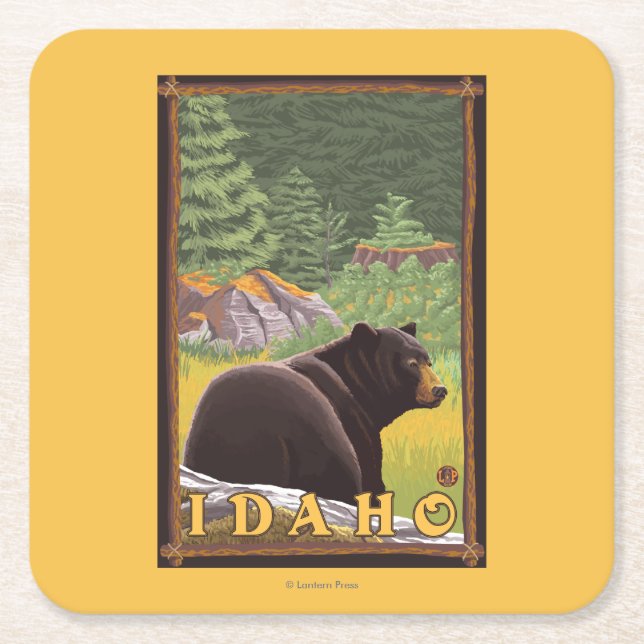 Schwarzer Bär im Wald - Idaho Rechteckiger Pappuntersetzer (Vorderseite)